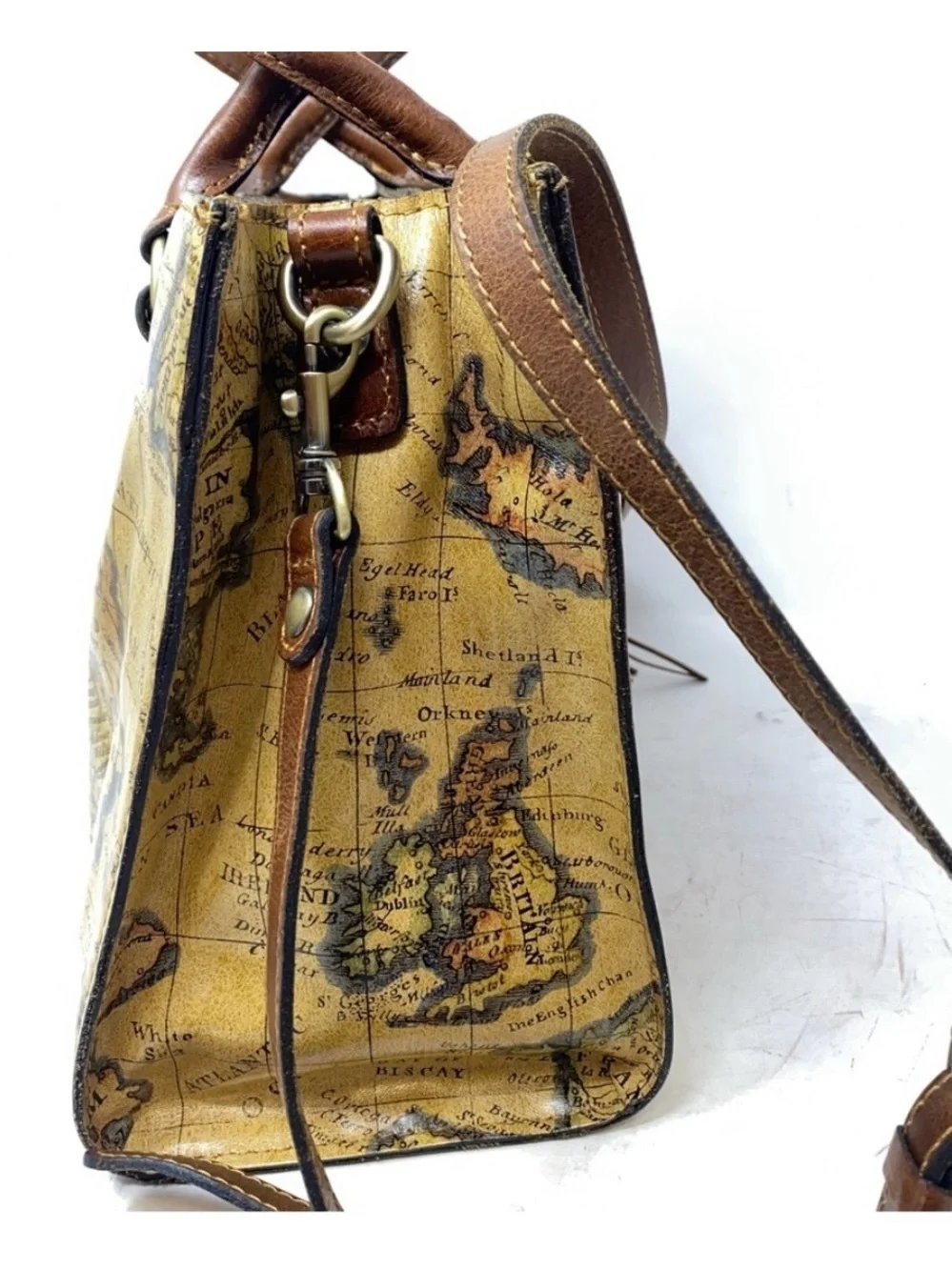 Patricia Nash Map-Print Satchel with Brown Trim and Tassels